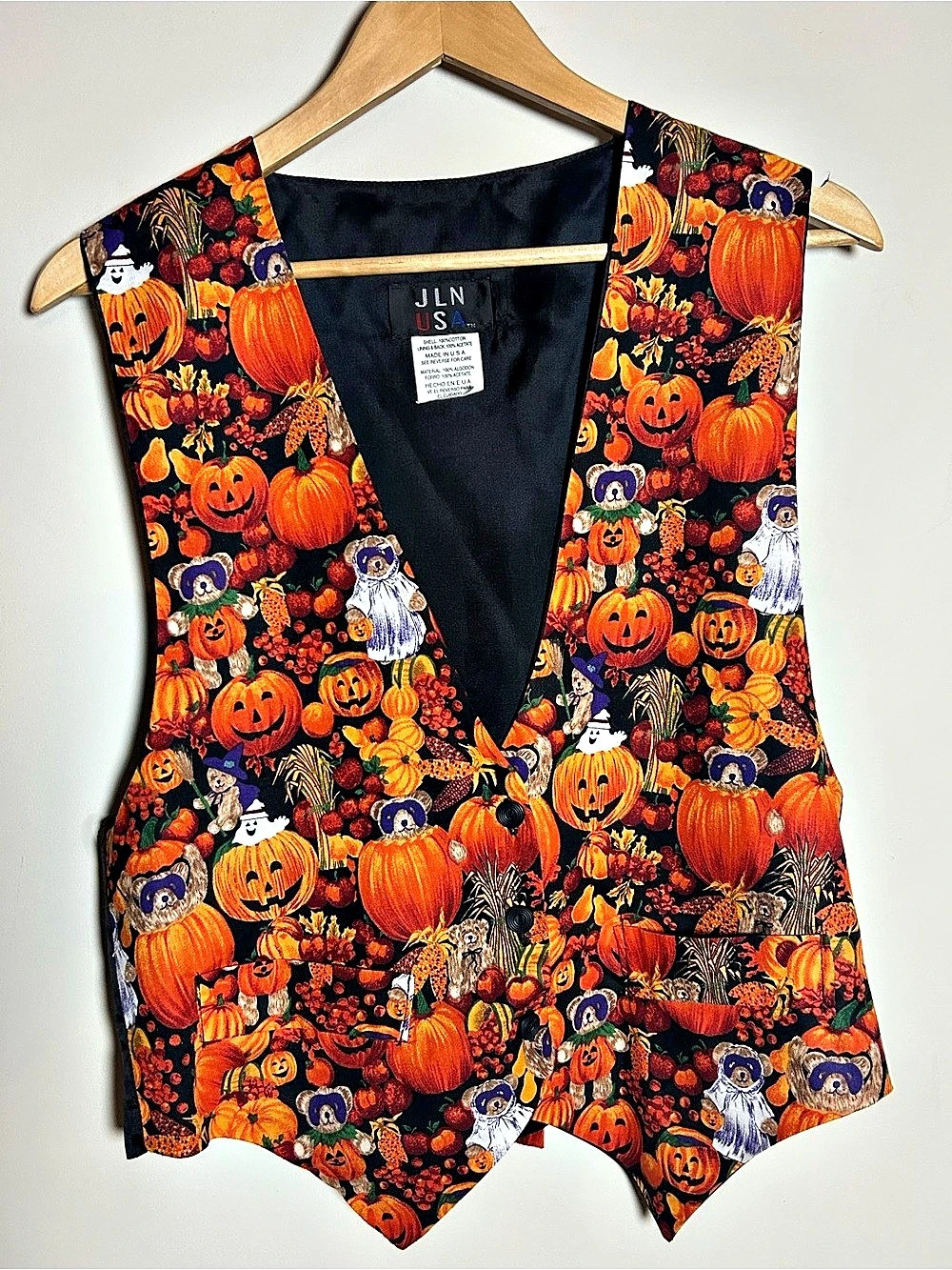 JLN USA Vintage Halloween Pumpkin and Teddy Bear Novelty Vest Medium